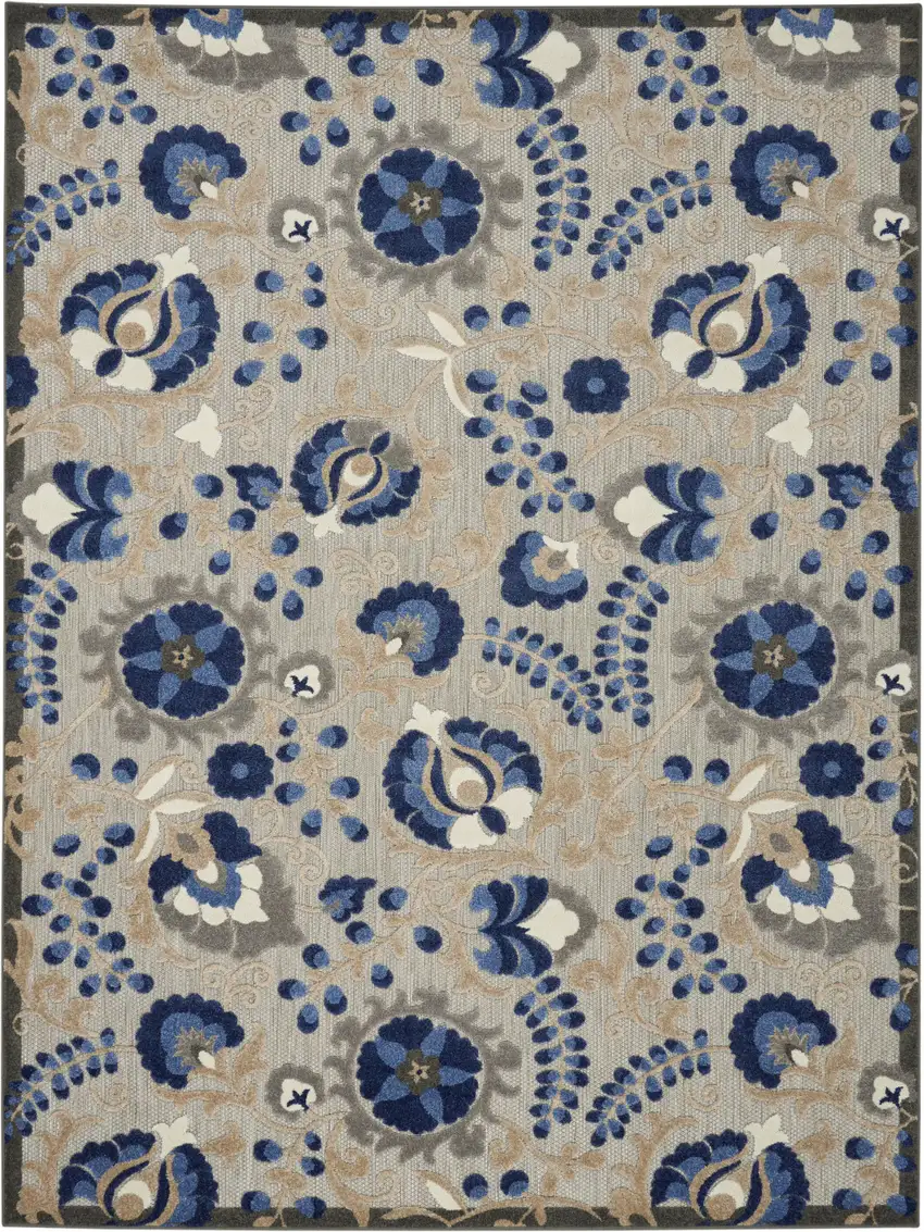 Blue And Gray Floral Indoor Outdoor Area Rug Photo 6
