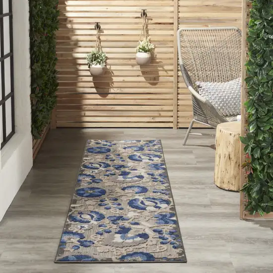 Blue And Gray Floral Indoor Outdoor Area Rug Photo 8