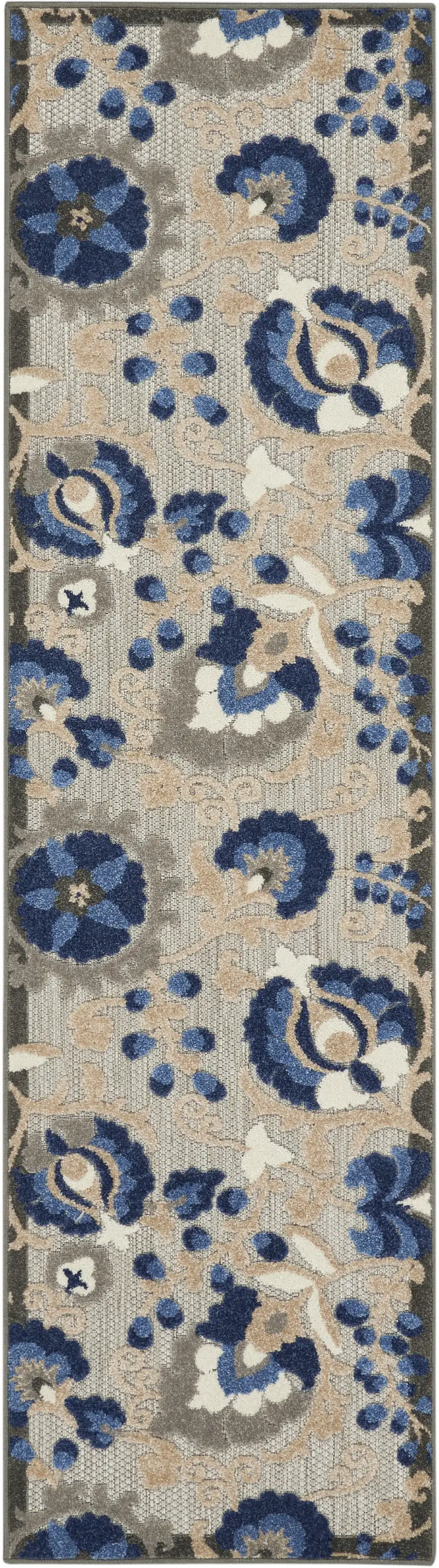 Blue And Gray Floral Indoor Outdoor Area Rug Photo 1