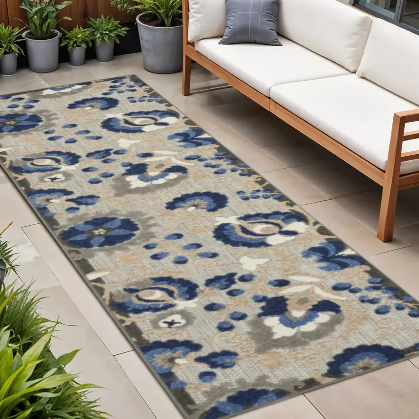 8' Blue And Gray Indoor Outdoor Area Rug Photo 2