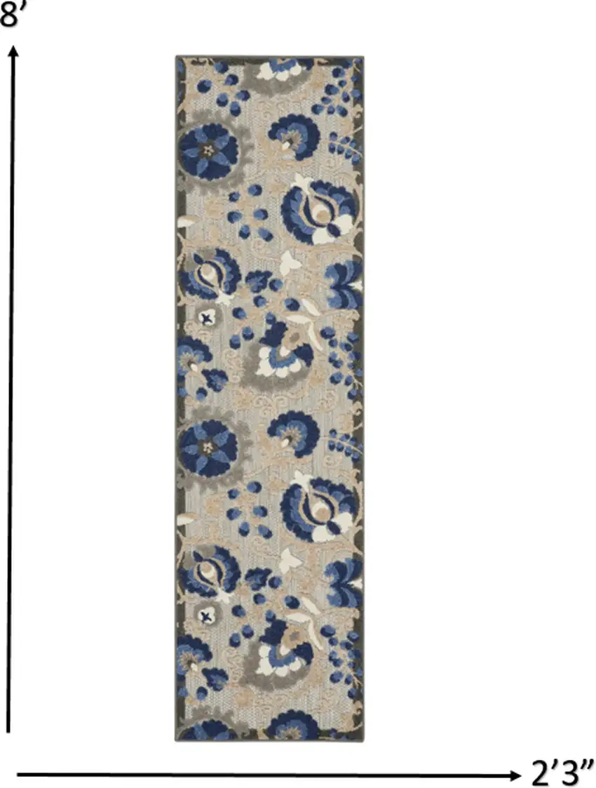 Natural and Blue Indoor Outdoor Runner Rug Photo 3