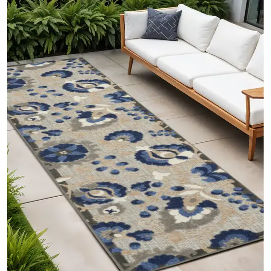10' Blue And Gray Indoor Outdoor Area Rug Photo 2