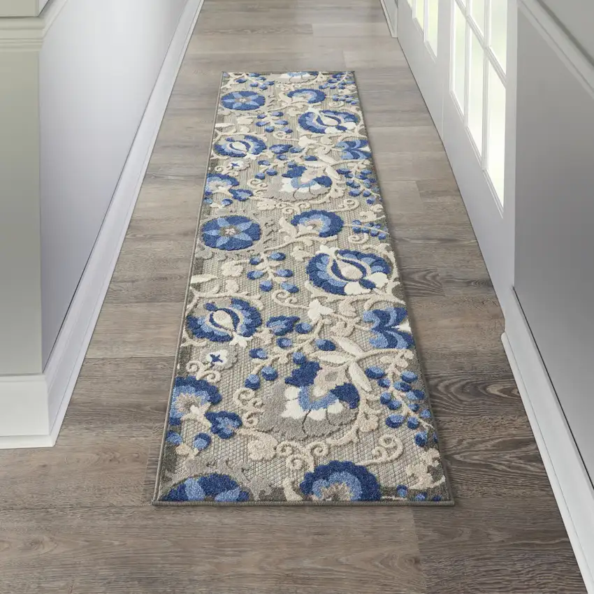 10' Blue And Gray Indoor Outdoor Area Rug Photo 5