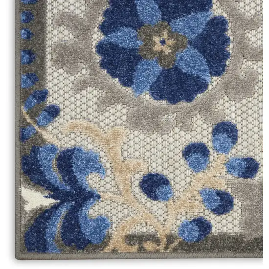 2' X 12' Natural and Blue Indoor Outdoor Runner Rug Photo 3