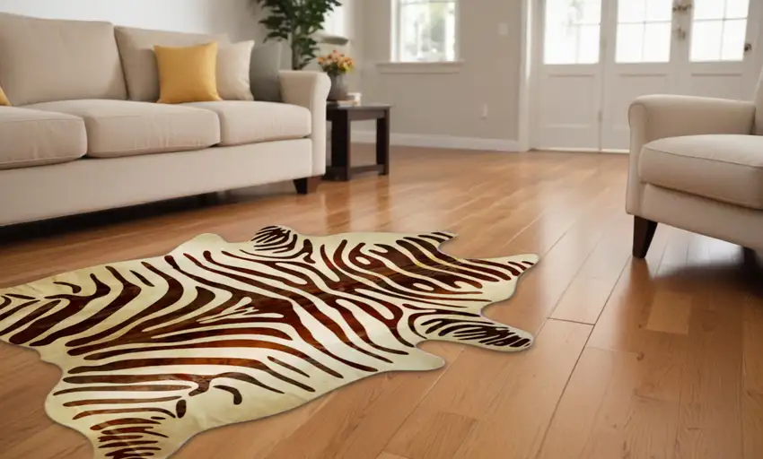 Natural and Brown Zebra Print Genuine Cowhide Area Rug Photo 1