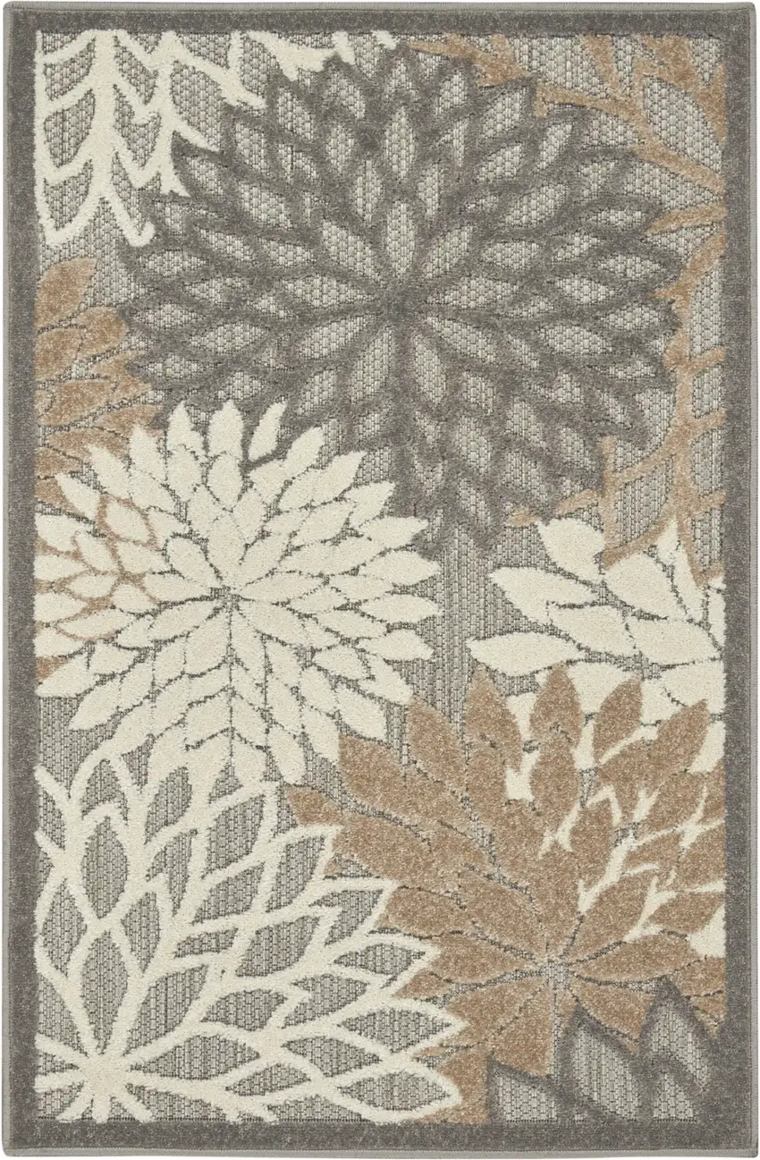 Gray And Ivory Floral Indoor Outdoor Area Rug Photo 2