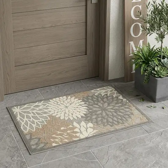 Gray And Ivory Floral Indoor Outdoor Area Rug Photo 1