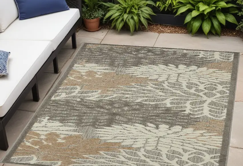 Gray And Ivory Floral Indoor Outdoor Area Rug Photo 1