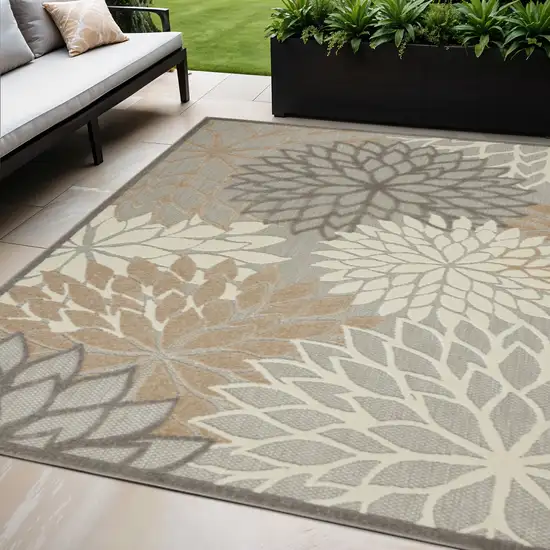 Gray And Ivory Floral Indoor Outdoor Area Rug Photo 2