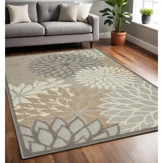 Gray And Ivory Floral Indoor Outdoor Area Rug Photo 1