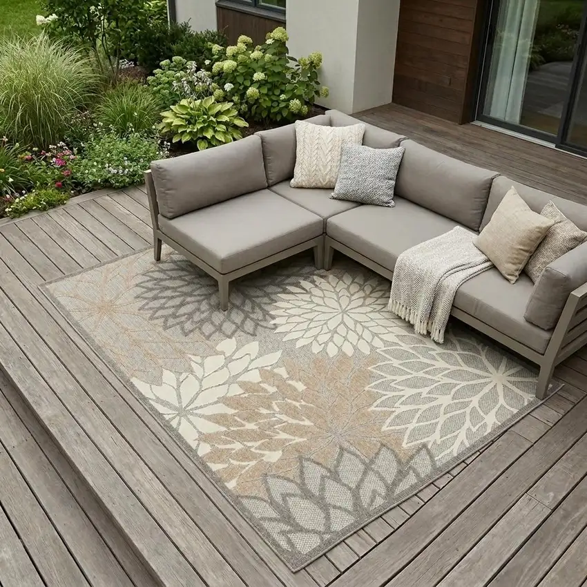 Gray And Ivory Indoor Outdoor Area Rug Photo 1