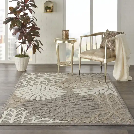 Gray And Ivory Floral Indoor Outdoor Area Rug Photo 8