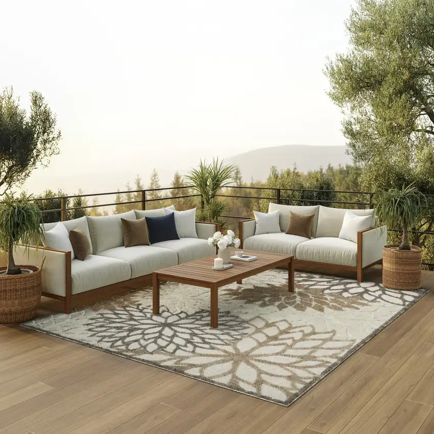 Gray And Ivory Indoor Outdoor Area Rug Photo 5