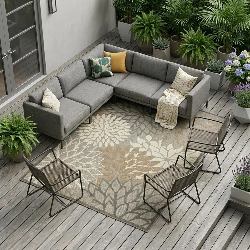 Gray And Ivory Indoor Outdoor Area Rug Photo 1