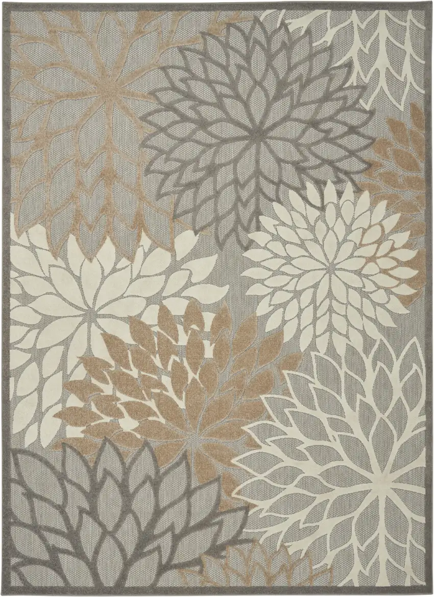 Gray And Ivory Floral Indoor Outdoor Area Rug Photo 2
