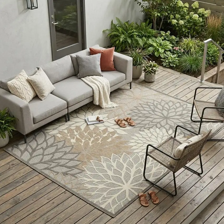 Gray And Ivory Indoor Outdoor Area Rug Photo 1