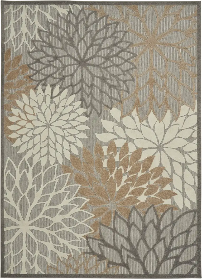 Gray And Ivory Floral Indoor Outdoor Area Rug Photo 2