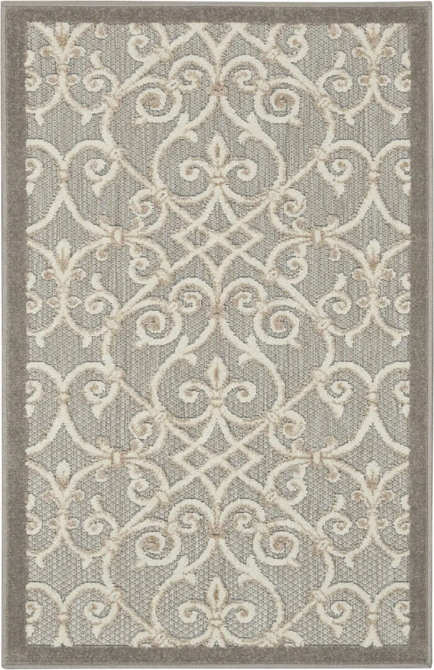 Gray And Ivory Floral Indoor Outdoor Area Rug Photo 4