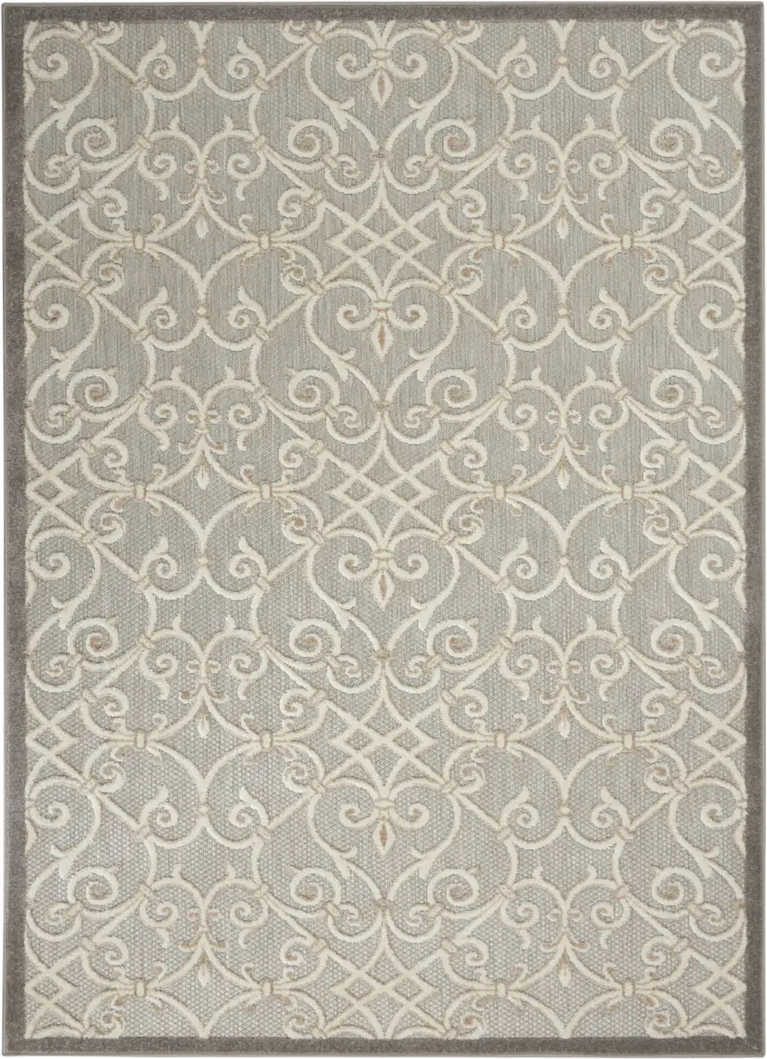 Gray And Ivory Floral Indoor Outdoor Area Rug Photo 1