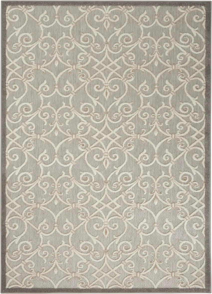 Gray And Ivory Floral Indoor Outdoor Area Rug Photo 4