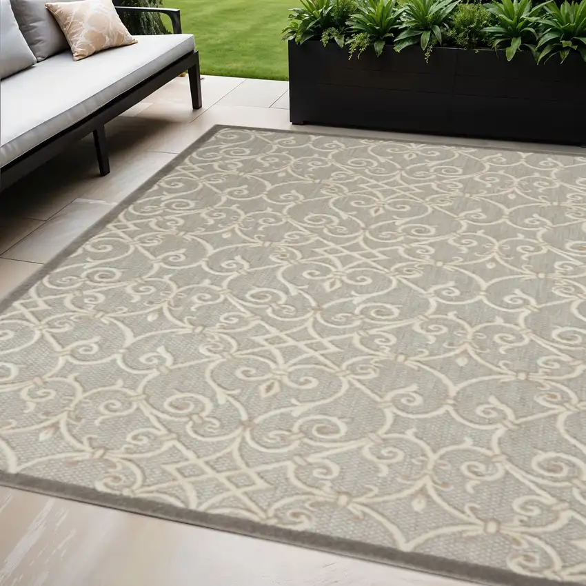 Gray And Ivory Indoor Outdoor Area Rug Photo 2