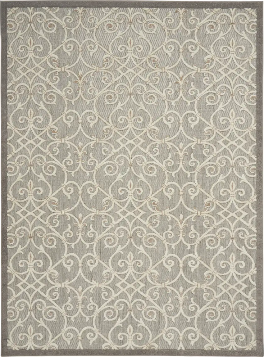 Gray And Ivory Floral Indoor Outdoor Area Rug Photo 1