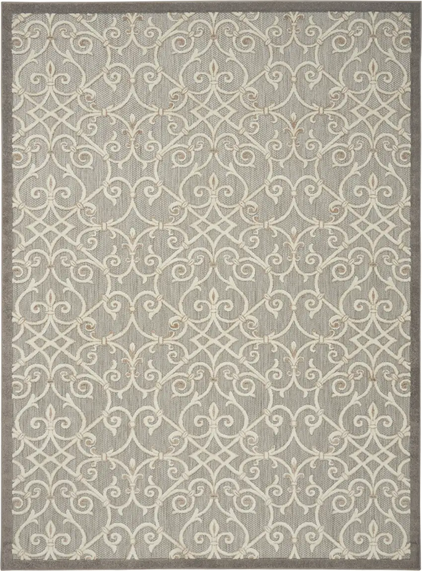 Gray And Ivory Floral Indoor Outdoor Area Rug Photo 5
