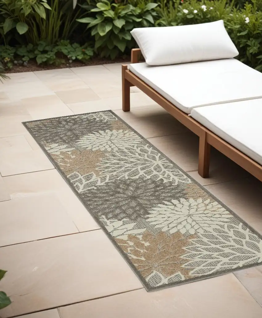 Gray and Ivory Floral Indoor Outdoor Area Rug Photo 1