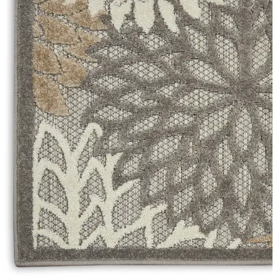 6' Gray And Ivory Floral Indoor Outdoor Area Rug Photo 7