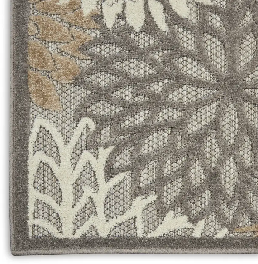 6' Gray And Ivory Floral Indoor Outdoor Area Rug Photo 7