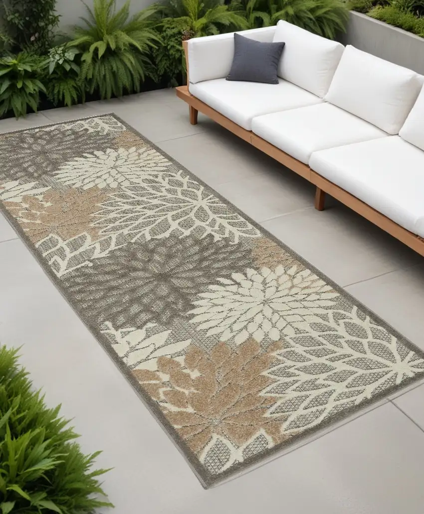 Gray And Ivory Floral Indoor Outdoor Area Rug Photo 1