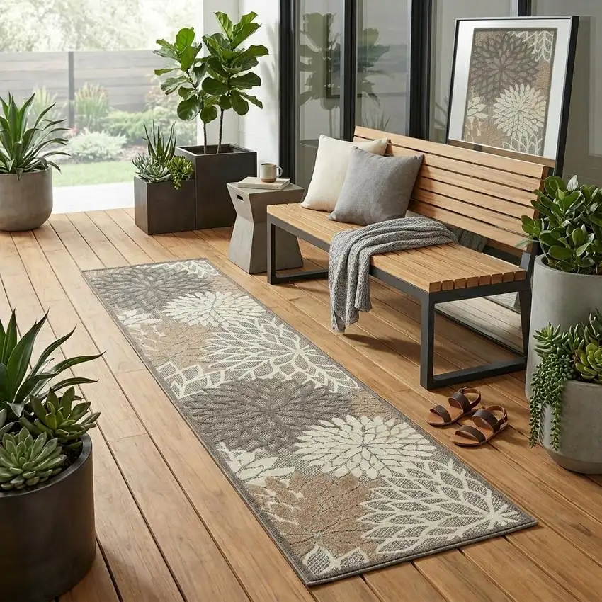 8' Gray And Ivory Indoor Outdoor Area Rug Photo 1