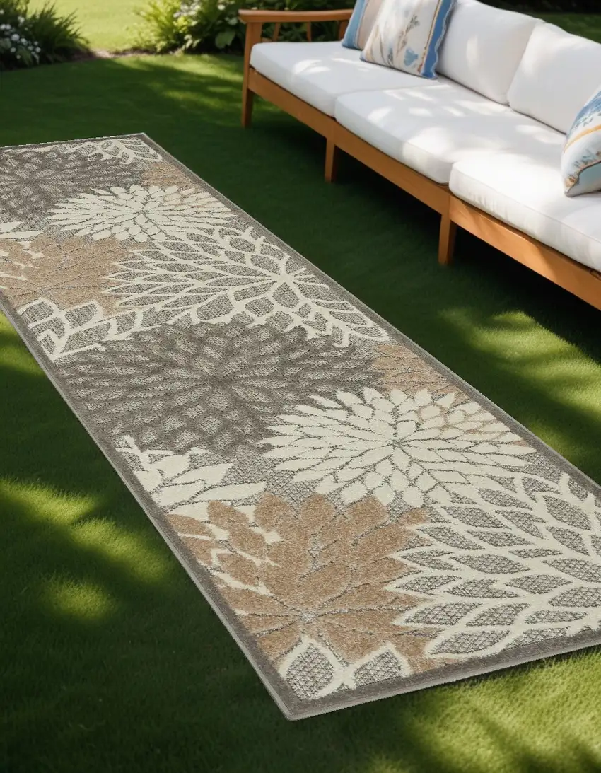 Gray And Ivory Floral Indoor Outdoor Area Rug Photo 1