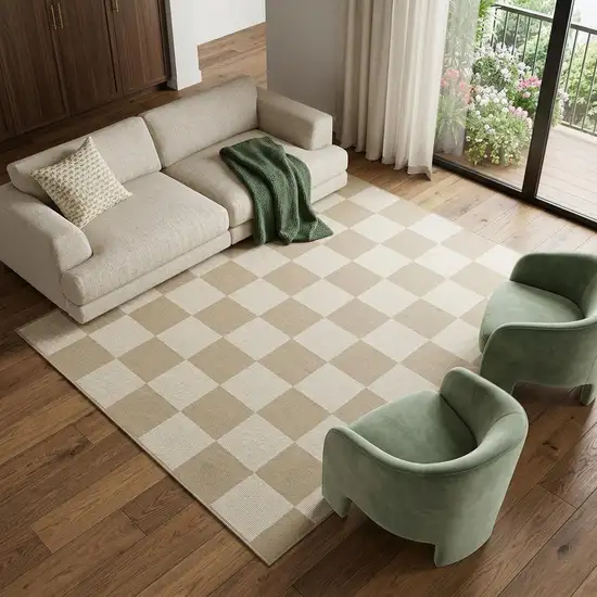 Natural and Ivory Geometric Power Loom Washable Non Skid Area Rug Photo 1