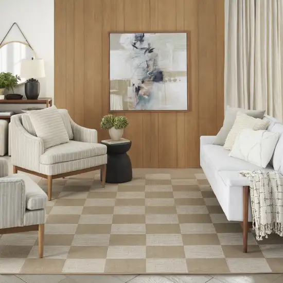 5' X 7' Natural and Ivory Geometric Power Loom Washable Non Skid Area Rug Photo 5