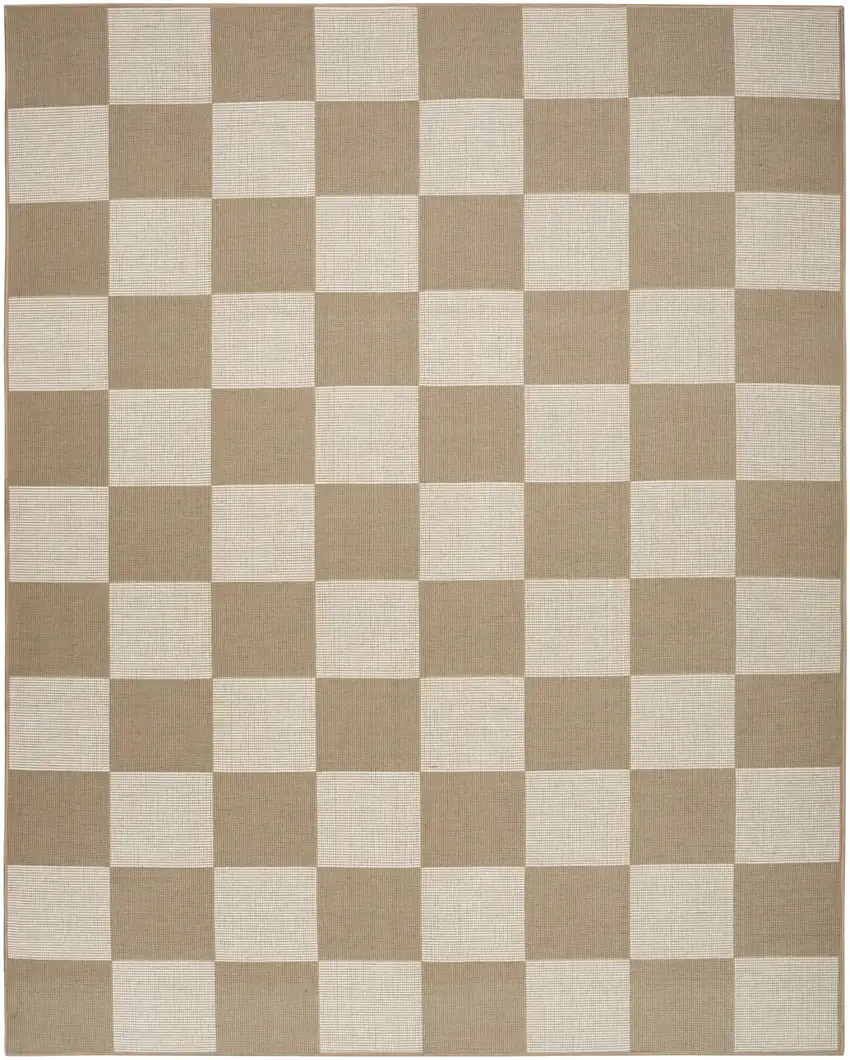 Natural and Ivory Geometric Power Loom Washable Non Skid Area Rug Photo 1
