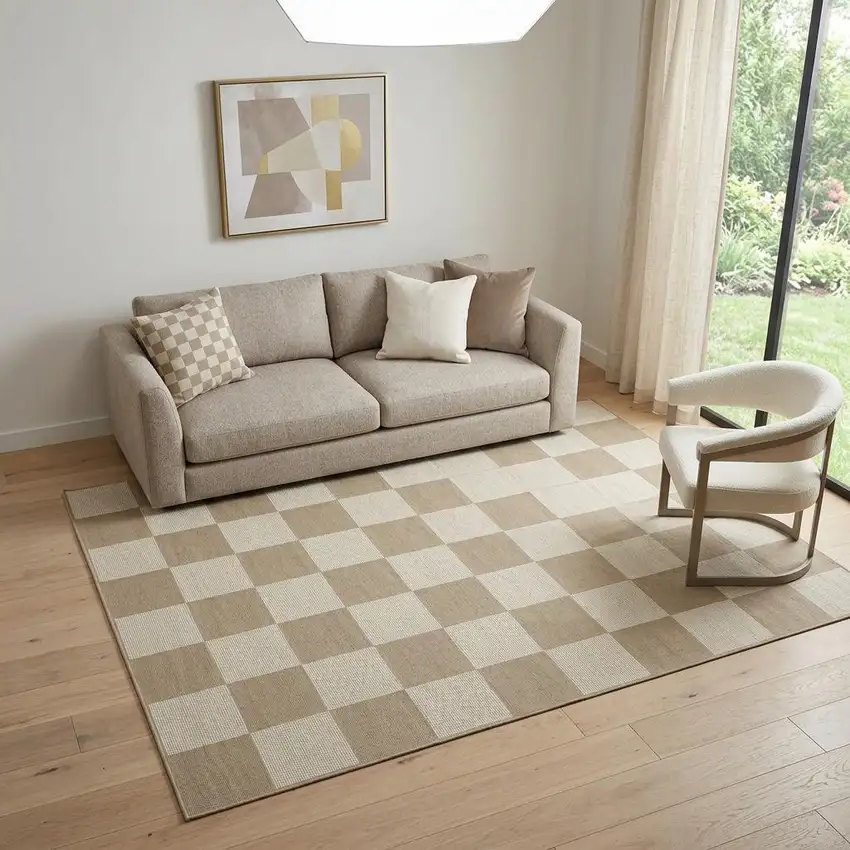 5' X 7' Natural and Ivory Geometric Power Loom Washable Non Skid Area Rug Photo 1