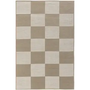 Photo of Natural and Ivory Geometric Power Loom Washable Non Skid Area Rug