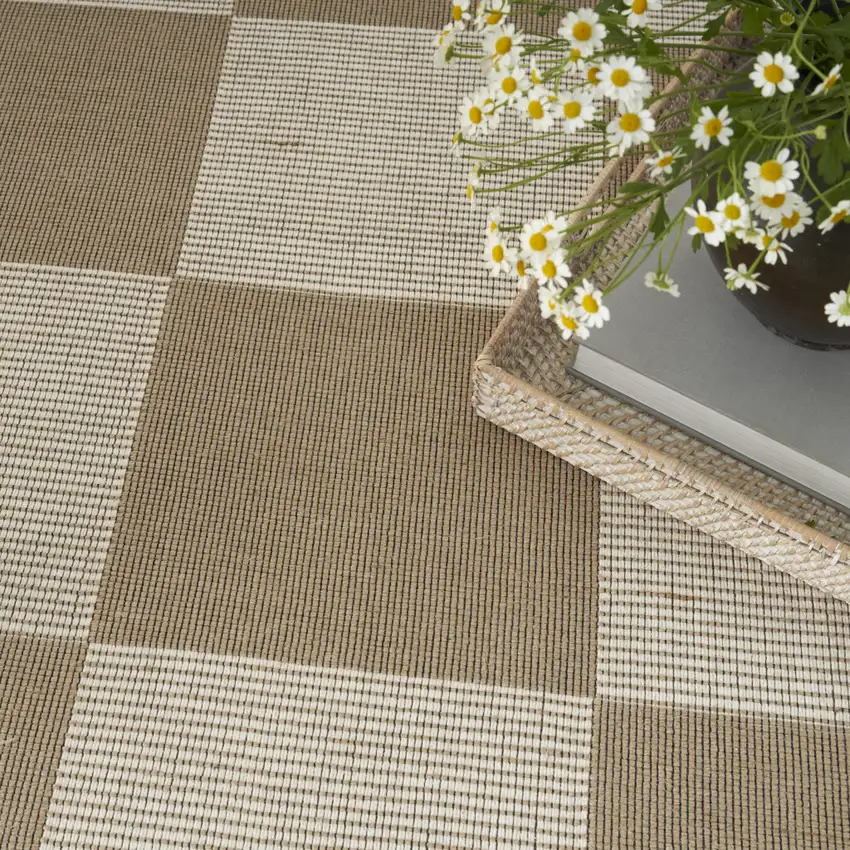 Natural and Ivory Geometric Power Loom Washable Non Skid Area Rug Photo 6