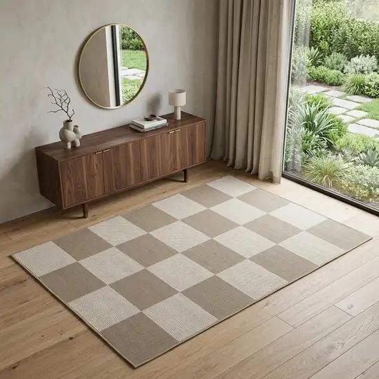 Natural and Ivory Geometric Power Loom Washable Non Skid Area Rug Photo 1