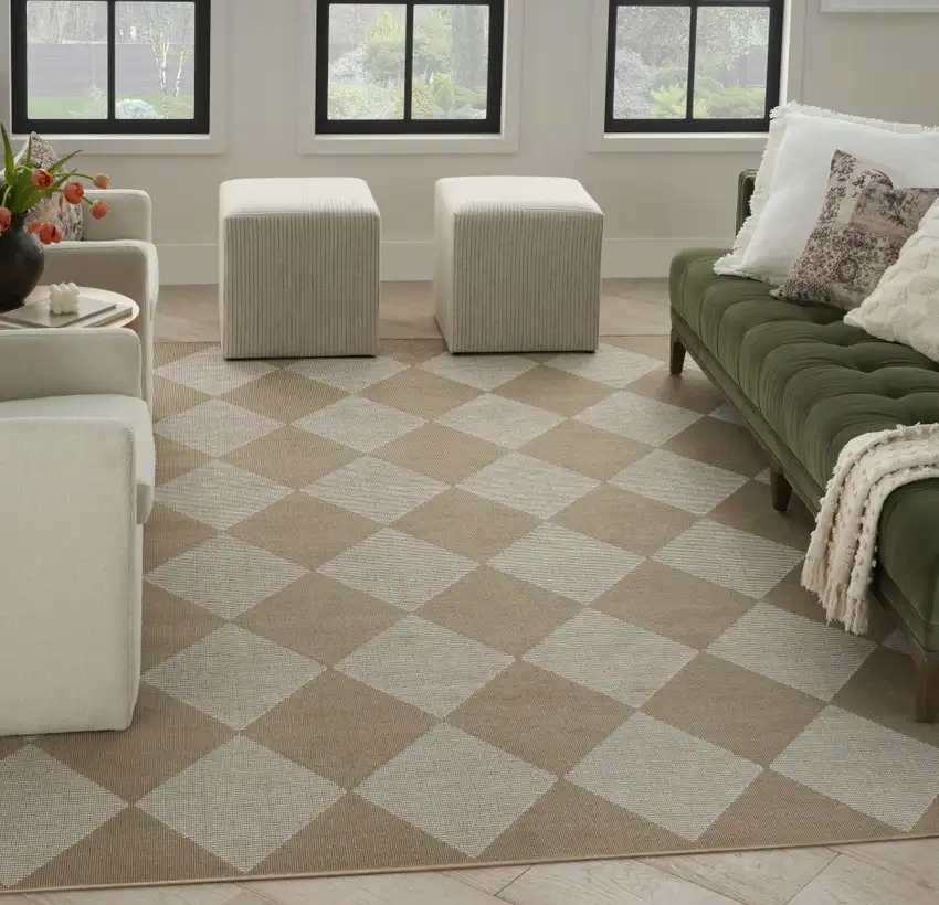 5' X 7' Natural and Ivory Geometric Power Loom Washable Non Skid Area Rug Photo 3