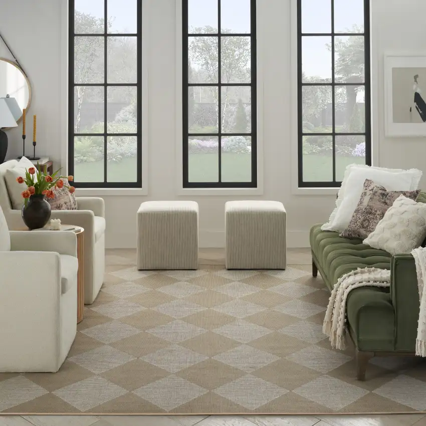 5' X 7' Natural and Ivory Geometric Power Loom Washable Non Skid Area Rug Photo 5