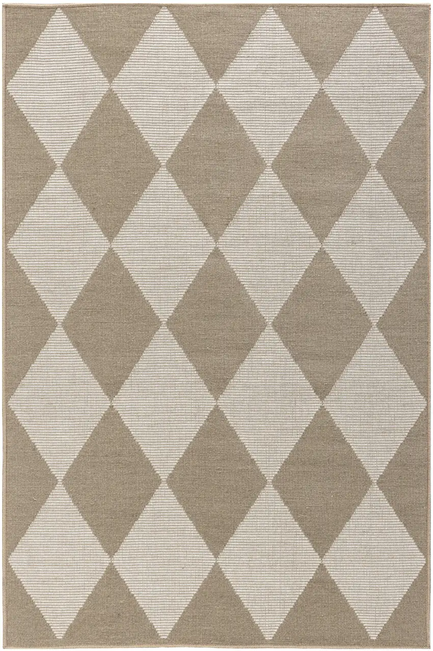 Natural and Ivory Geometric Power Loom Washable Non Skid Area Rug Photo 1