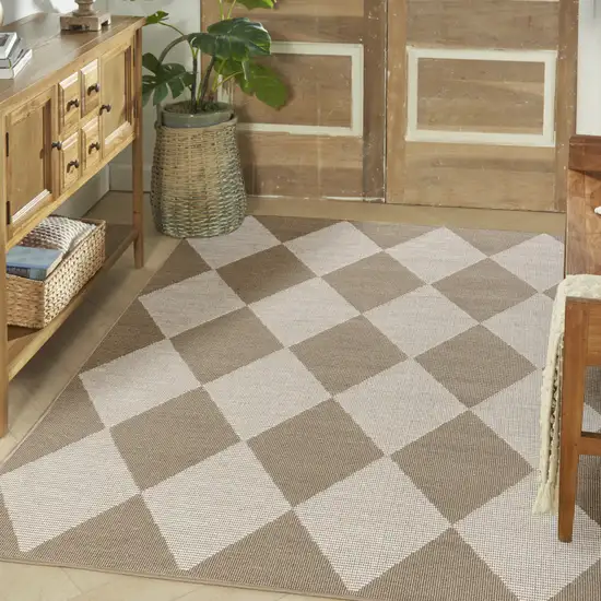 Natural and Ivory Geometric Power Loom Washable Non Skid Area Rug Photo 5