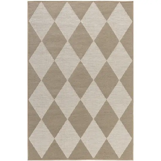 Natural and Ivory Geometric Power Loom Washable Non Skid Area Rug Photo 3