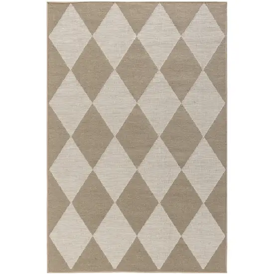 Natural and Ivory Geometric Power Loom Washable Non Skid Area Rug Photo 4