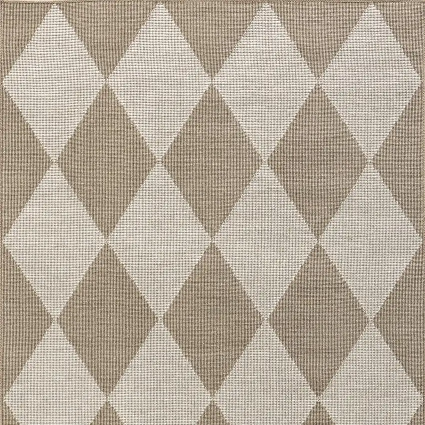 Natural and Ivory Geometric Power Loom Washable Non Skid Area Rug Photo 1