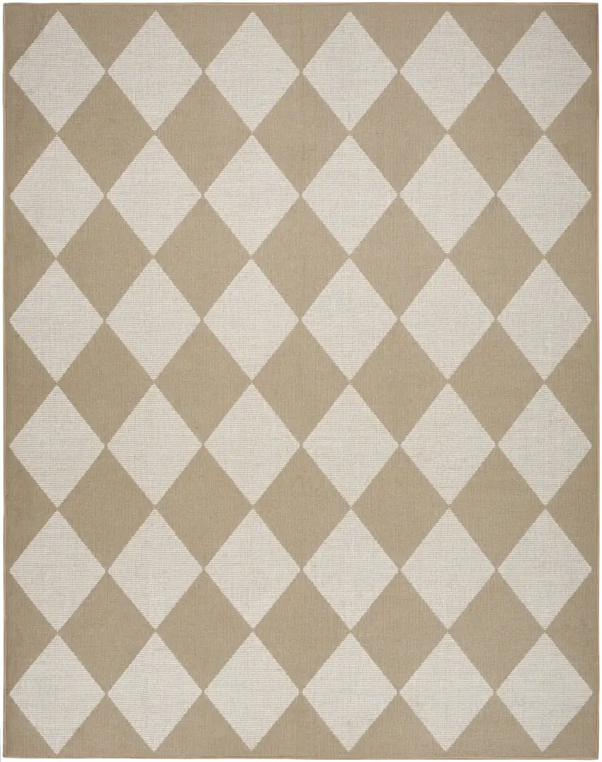 Natural and Ivory Geometric Power Loom Washable Non Skid Area Rug Photo 1