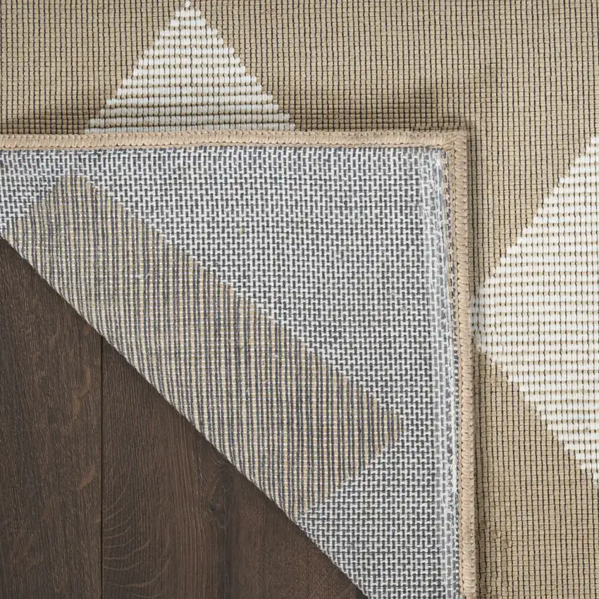 Natural and Ivory Geometric Power Loom Washable Non Skid Area Rug Photo 5