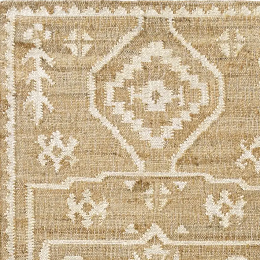 Natural and Ivory Medallion Hand Woven Area Rug Photo 4